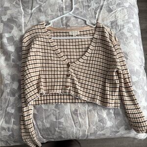 La Hearts Beige and Black Checkered Crop Top